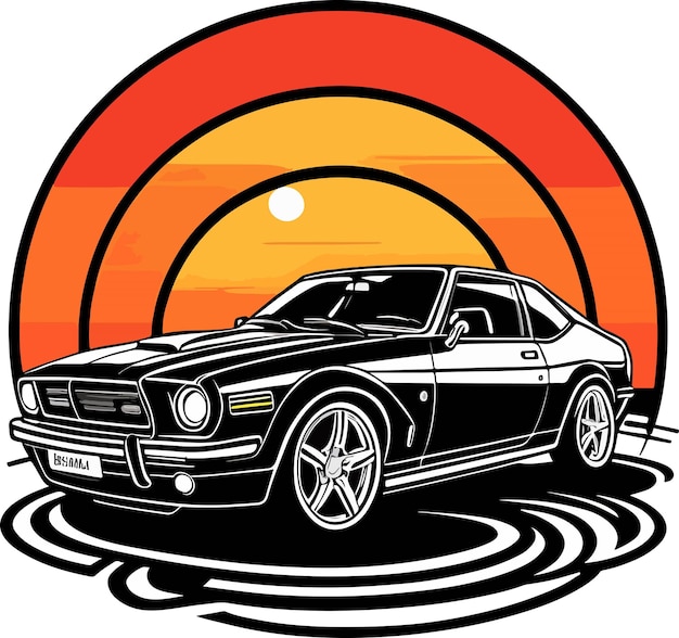 Wonderful lovely vector art sport car sunset