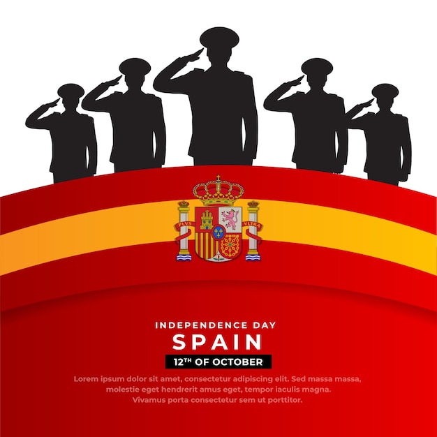 Чудесный дизайн дня независимости испании с силуэтом солдата и волнистым флагом