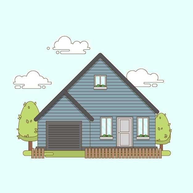 Woningbouw Flat Design Minimalistische illustratie met garageblauw