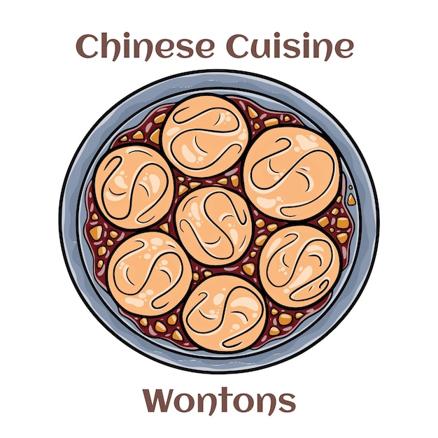 Vector wontons it is typically boiled in a light broth or soup and made with a meatier filling chinese food vector image isolated