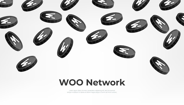 Woo network woo монета падает с неба концепция криптовалюты woo баннер фон