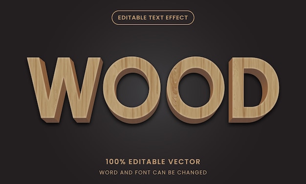 Vettore modello di stile del logo con effetto di testo modificabile in stile grafico 3d in legno