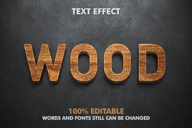 Wood 3d text effect editable Realistic wood text style