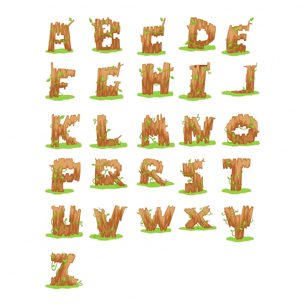 Vector wood alphabet letter - a-z illustration