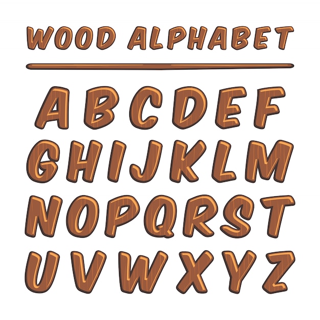 Vector wood alphabet wooden typography letters font