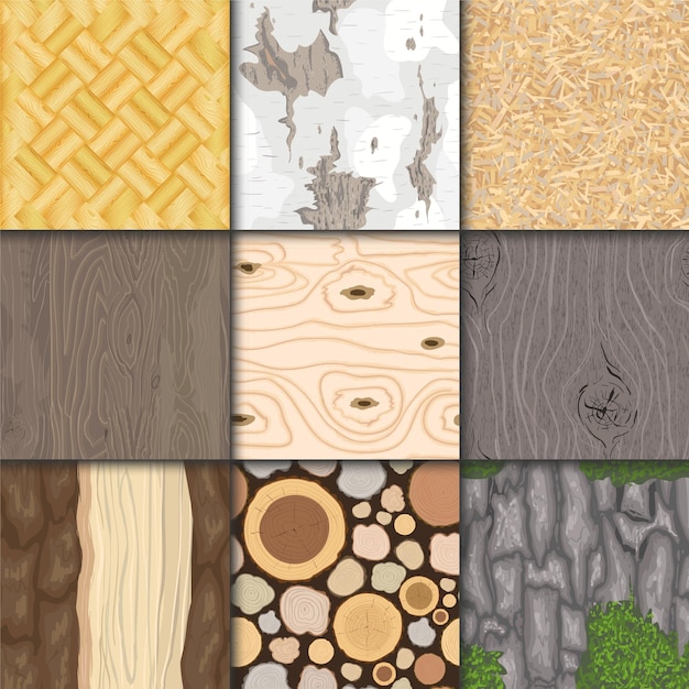 Wood background wooden texture vector seamless pattern natural hardwood material textured backdrop set illustration.