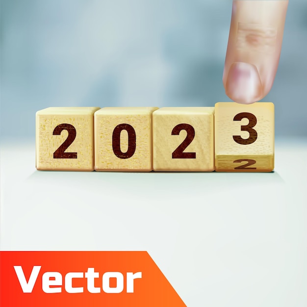 Vector wood blocks cubes square with number 2023 2023 concept