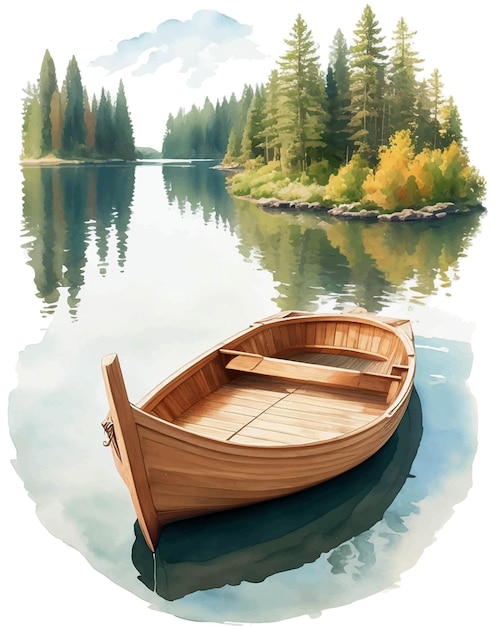湖上の木のボート