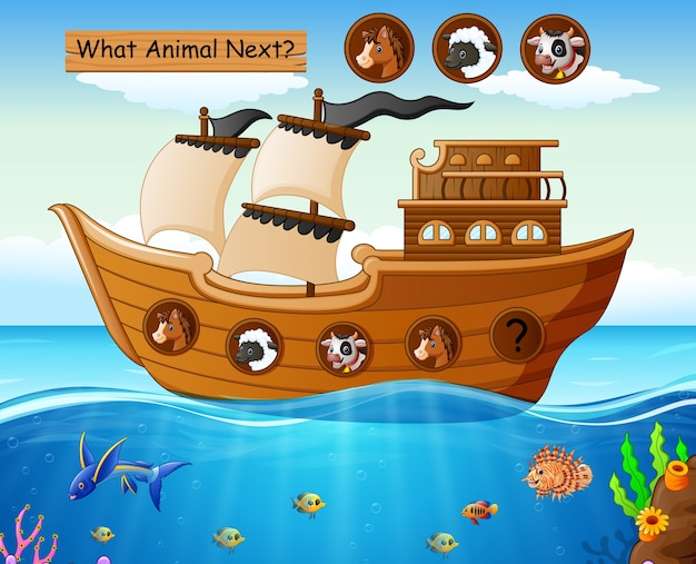 Wood boat sailing with farm animals theme