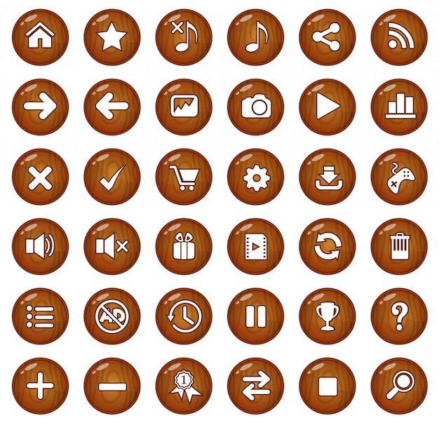 Vector wood buttons and icon set.