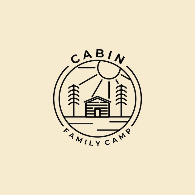 Wood cabin line art minimalist vector logo badge illustration design