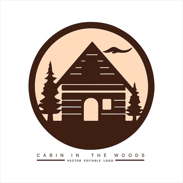 Modello del logo della cabina in legno illustrazione vettoriale della cabina nel bosco logo dell'affitto della cabina chalet nella foresta adesivo