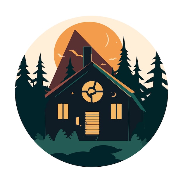 Wood cabin logo template cabin in the woods vector illustration cabin rentals logo chalet in the forest sticker