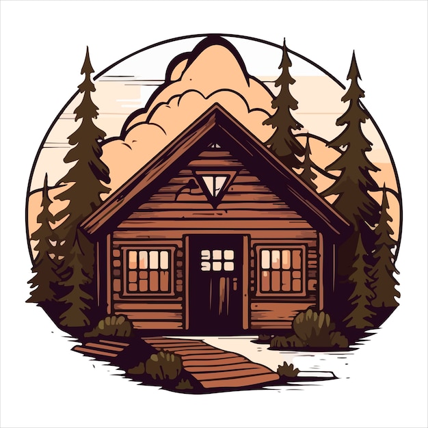 Vector wood cabin logo template cabin in the woods vector illustration cabin rentals logo chalet in the forest sticker