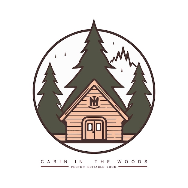 Vettore modello del logo della cabina in legno illustrazione vettoriale della cabina nel bosco logo dell'affitto della cabina chalet nella foresta adesivo