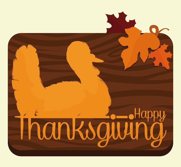 Wood carving Thanksgiving turkey sign with leaves