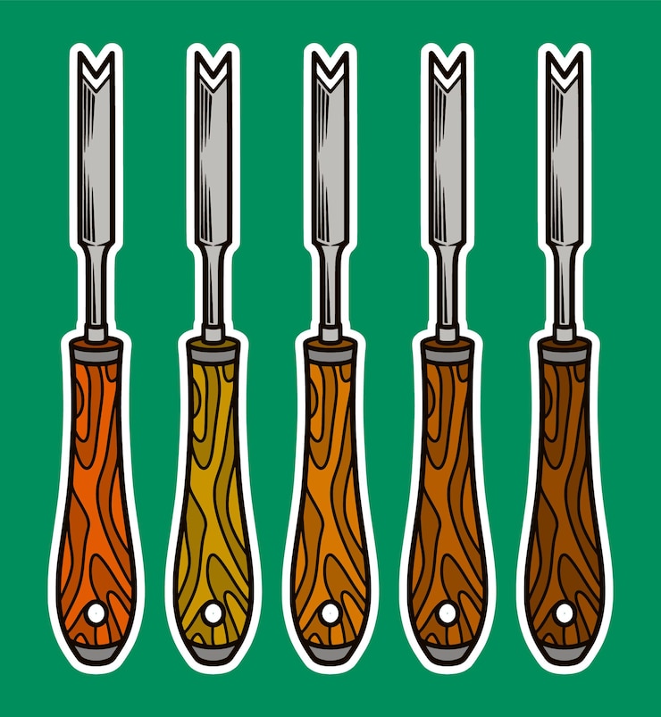 Vector wood carving tool sticker illustration