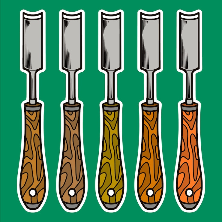 Vector wood carving tool sticker illustration