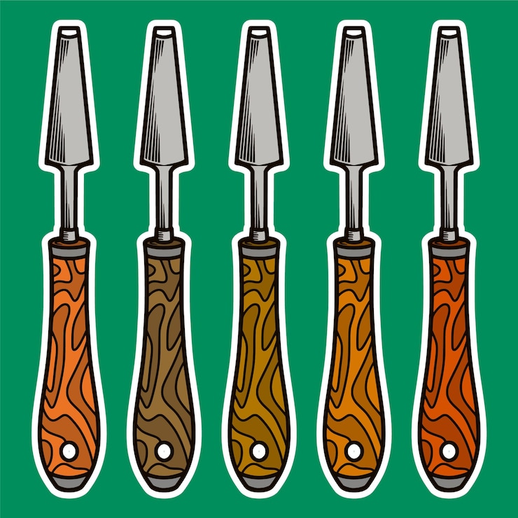 Vector wood carving tool sticker illustration