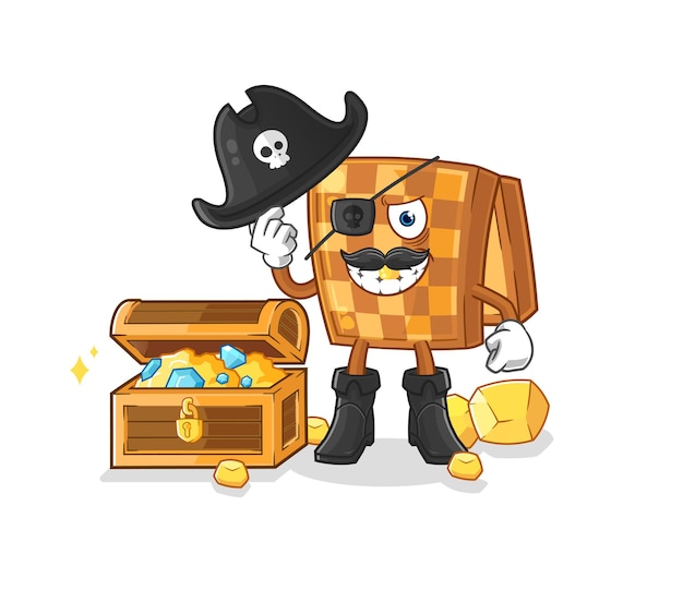 Wood chess pirate with treasure mascot cartoon vector