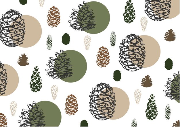 Vector wood collection pine cones pattern wood colors