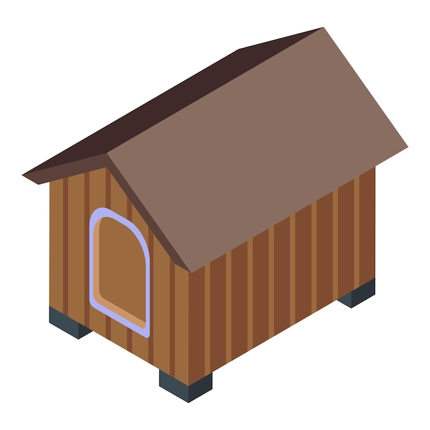 Wood dog kennel icon isometric vector doghouse pet puppy house