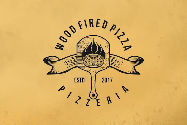 Wood fired pizza classic logo design