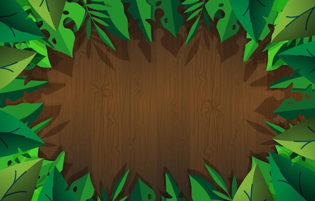 Vector wood and foliage background