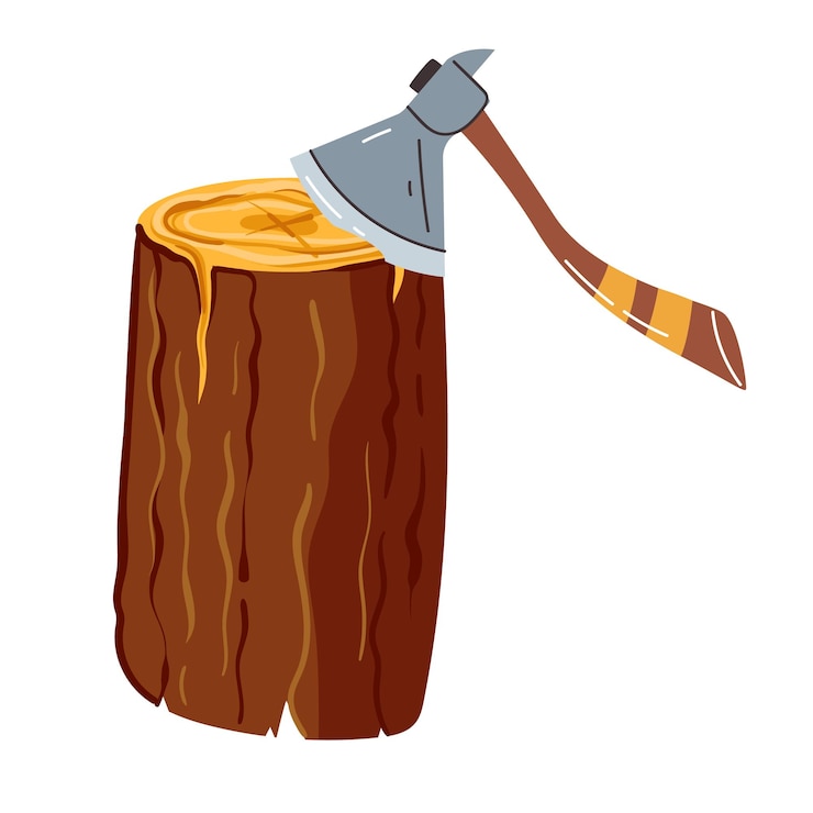 Vector wood forest cut ax woodwork timber concept graphic design element illustration