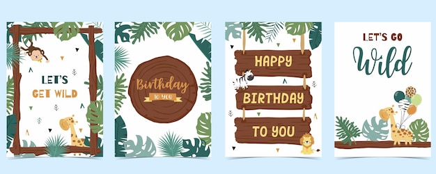 Wood frame collection of safari background setEditable vector illustration for birthday invitationpostcard and sticker