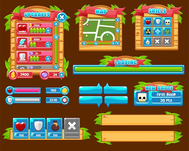 Вектор wood game gui