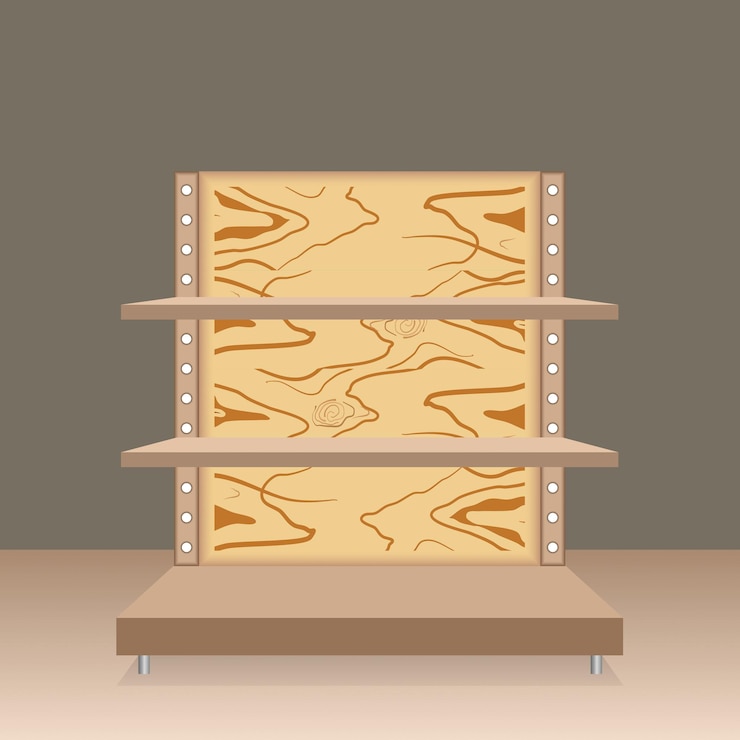 Vector wood grain supermarket shelves
