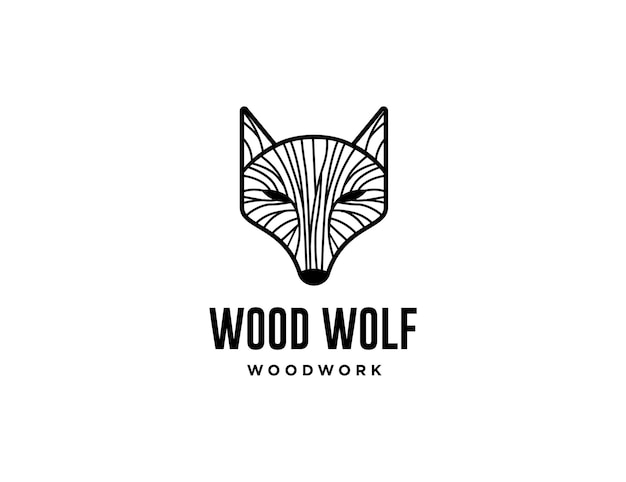 Wood grain wolf line art logo template Woodworking logo