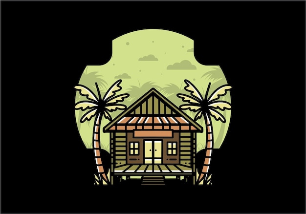 Wood house on the beach illustration badge design