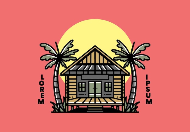Vector wood house on the beach illustration badge design