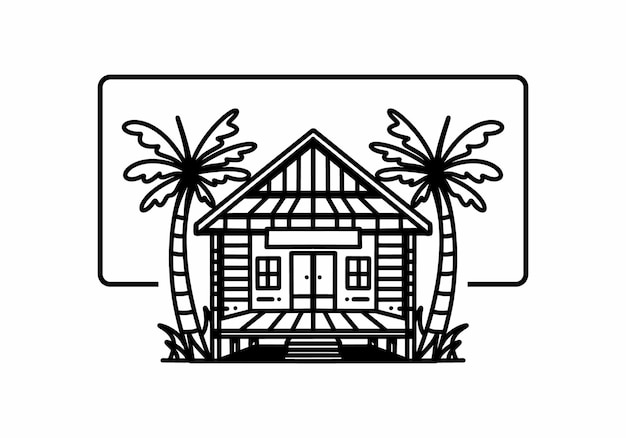 Wood house on the beach illustration badge design