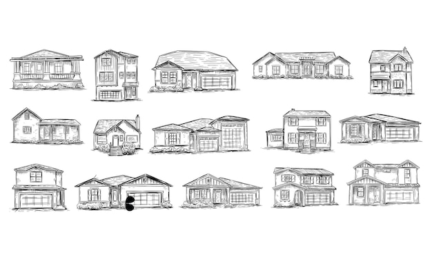 Vector wood house handdrawn collection