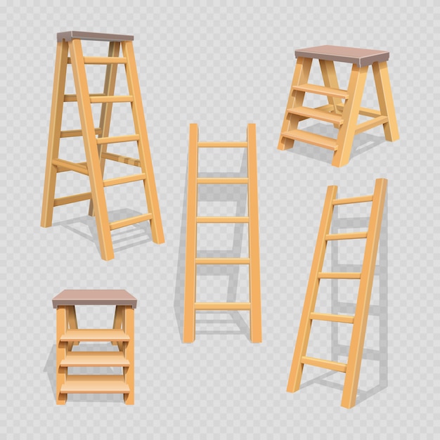 Vector wood household steps set on transparent background