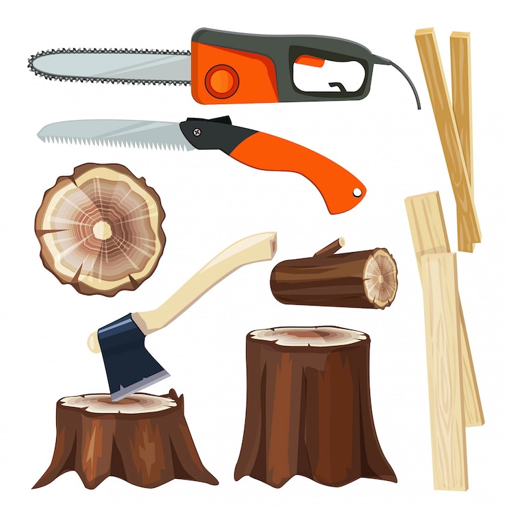 Vector wood industry. forestry branch and trunks luber collection cartoon illustrations