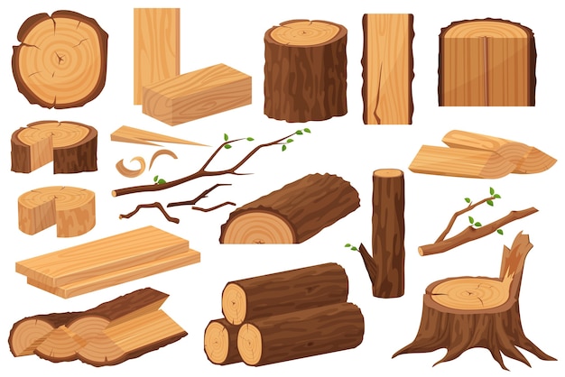 Vector wood industry raw materials. realistic production samples collection.