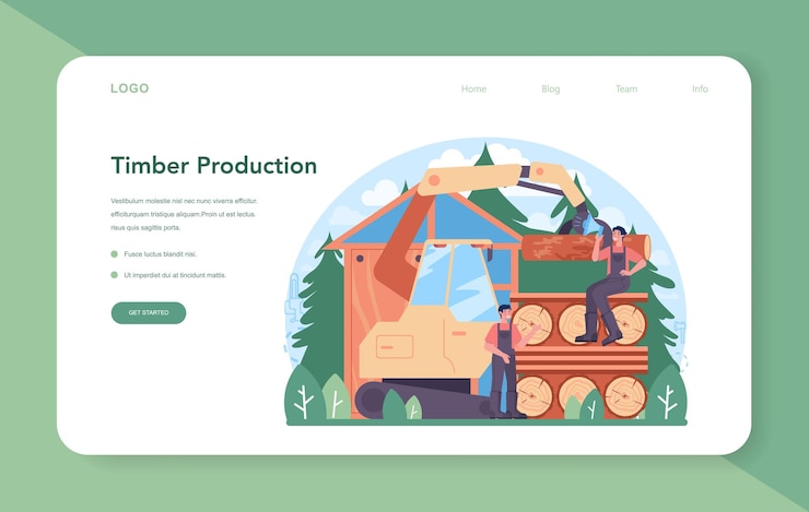 Vector wood industry and timber production web banner or landing page. logging and woodworking process. forestry and matches production. global industry classification standard. flat vector illustration