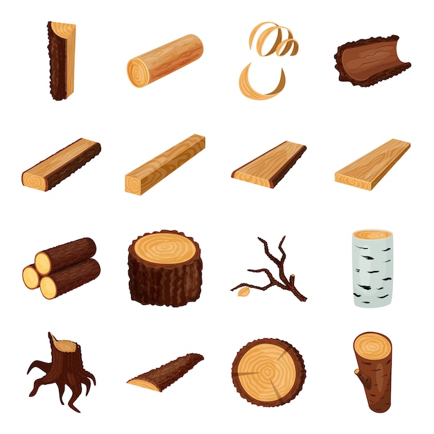 Wood log cartoon elements. Timber vector illustration.