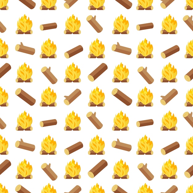 Wood logs and bonfires seamless pattern