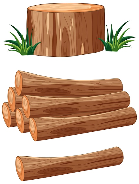 Vector wood logs in cartoon style