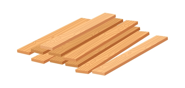 Wood planks pieces pile Wooden timber long boards heap Construction natural material hardboard for building Flat vector illustration isolated on white background