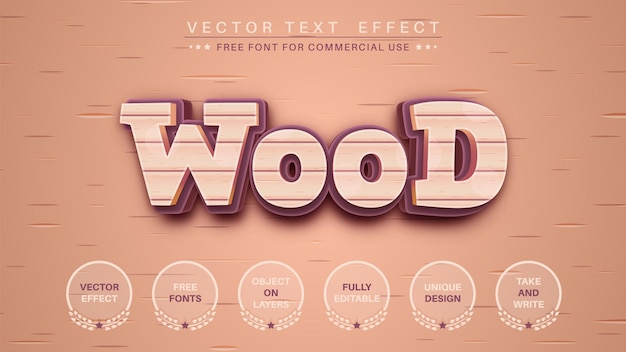 Wood realistic editable text effect font style