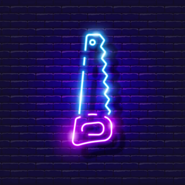 Vector wood saw neon icon vector illustration for design repair tool glowing sign construction tools concept