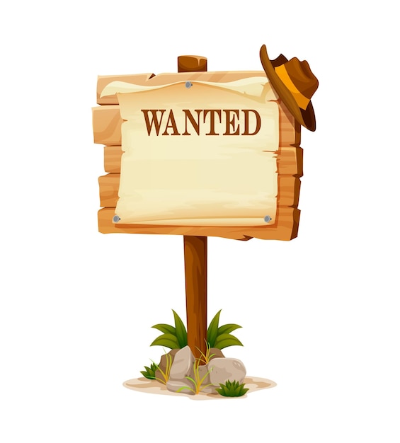 wood sign cartoon western wanted board wild west