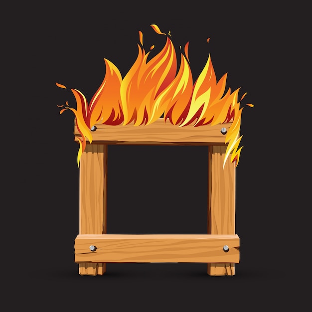 Wood square frame burning fire