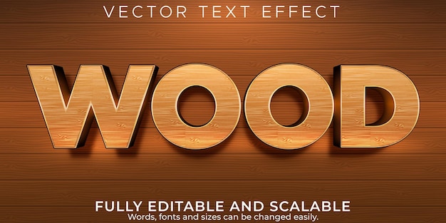 Vector wood text effect editable timberman and woodcutter text style